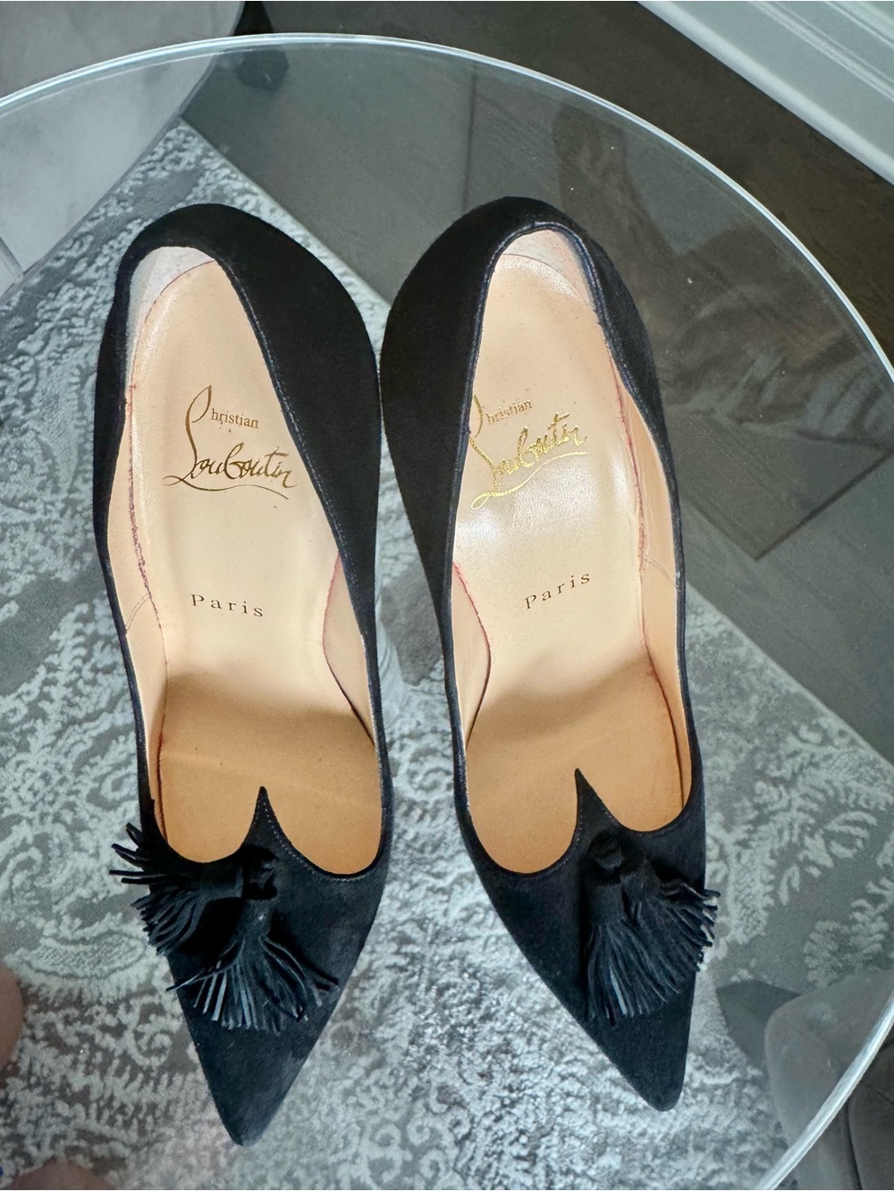 Christian Louboutin Black Suede Tassel Pointed-Toe Stiletto Pumps - Picture 3 of 8